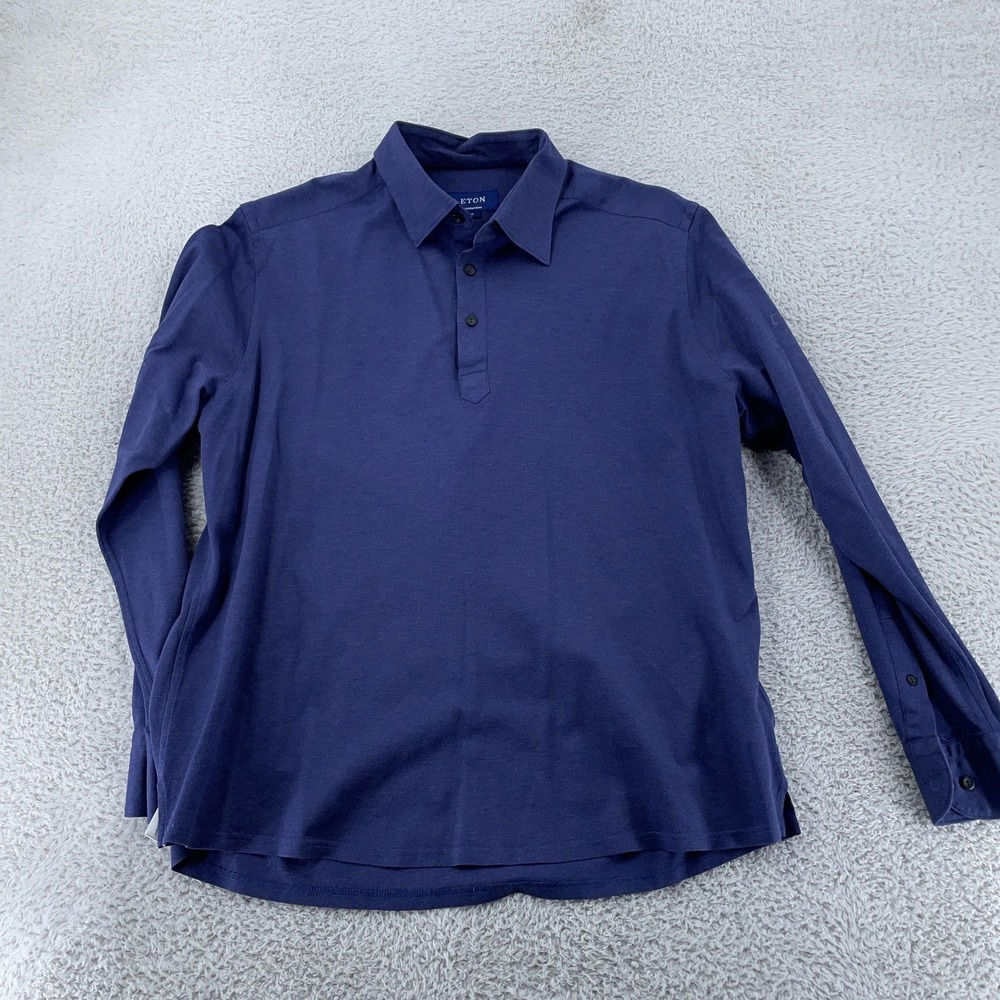 Eton Polo Shirt Mens‎ XL Blue Contemporary Performance Long Sleeve Pique Popover